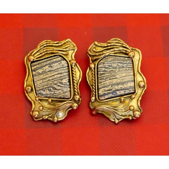 Large Vintage Avant Garde Clip On Earrings Hecho en Mexico - O29 - Picture 1 of 3